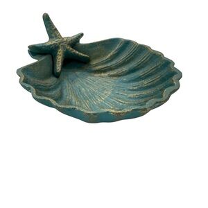 NWT Coastal Starfish Shell Metal Dish - Teal & Gold